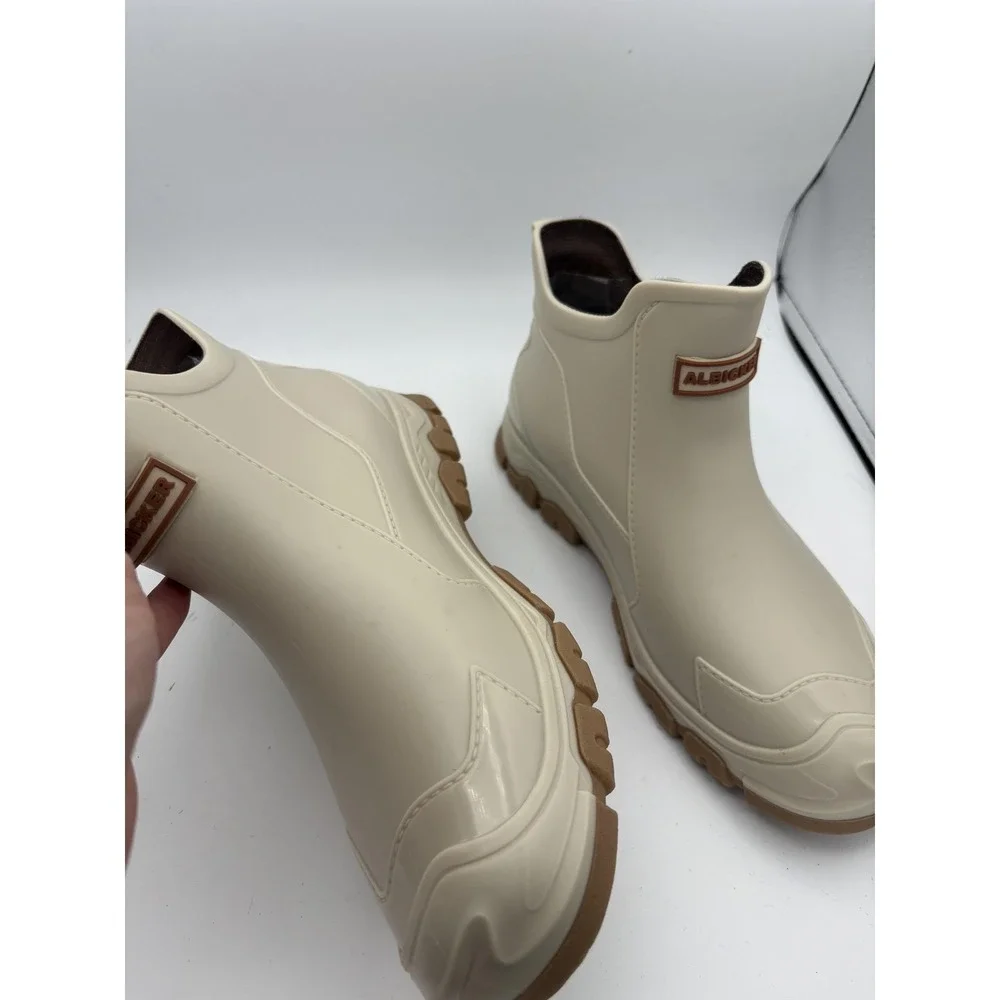 Albicker Boots Mens Size 9 White Rubber Ankle Rain Waterproof Slip Resistant